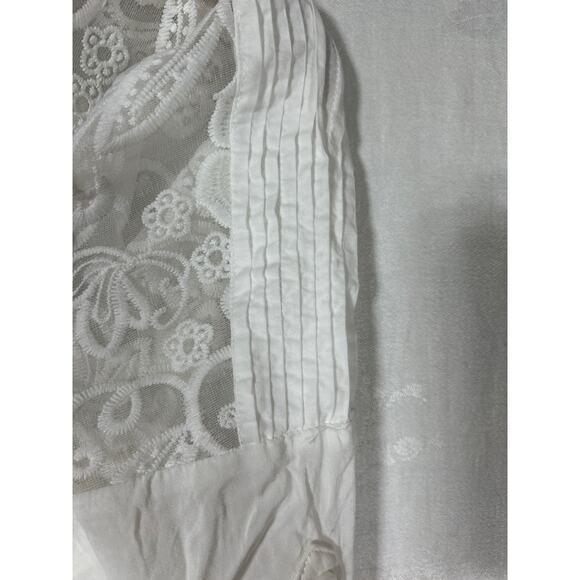 White Lace Crop Top Medium Roll Tab Sleeve - Picture 7 of 12